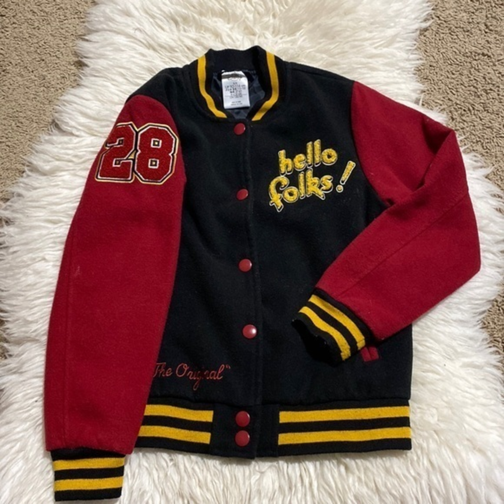 Mickey Mouse‎ and Pluto Hello Folks Red and Black Letterman Jacket Size 5/6 Kids